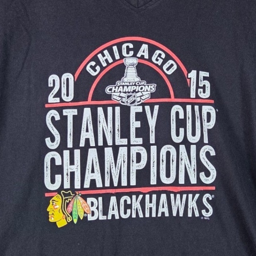 L.A.T Apparel T-Shirt Mens XL Black Chicago Blackhawks 2015 Stanley Cup Champs